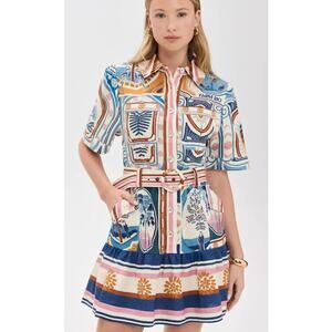 FARM RIO Cerrado Stamps Print Linen Shirtdress Size Medium NEW
